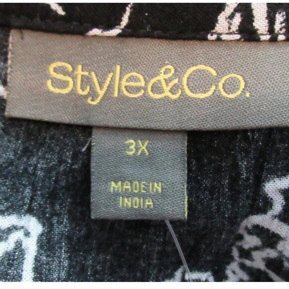 Style & Co Women's Plus Size 100% Rayon Tiered Dress, Black White Floral, 3X - Picture 3 of 6